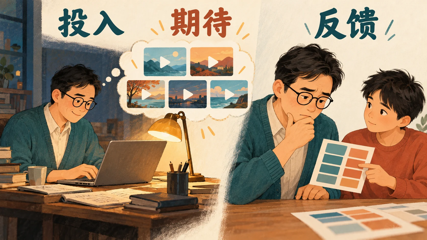 付出中的期待,也需要被看见 父亲熬夜制作五个视频,随后面对孩子对配色的反馈